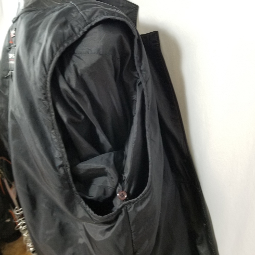 VTG Wilsons Thinsulate Black Genuine Leather Women's Petite S Button Trench Coat - Picture 13 of 15
